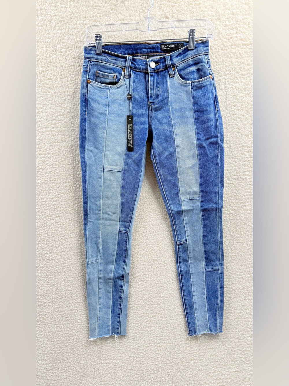 Blank NYC Women's Two-Tone Blue Patchwork Crop Skinny Denim Jeans Size 26 Nwt